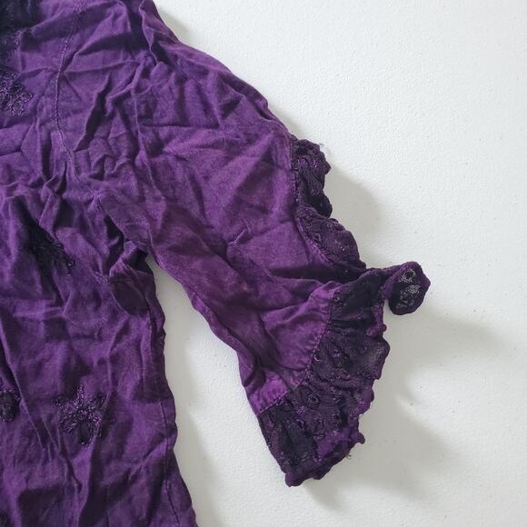 Y2K Fairy Grunge Shirt Womens Medium Purple Embroidered Lace Button Front Boho - Picture 6 of 9